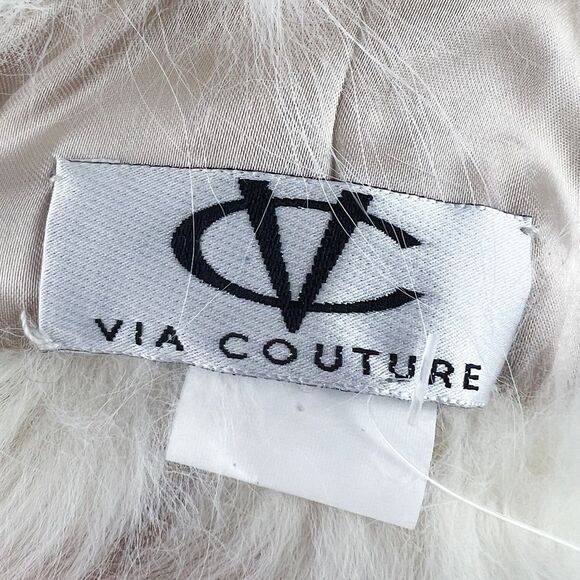 Via Couture White Rabbit Fox Fur Pom Pom Scarf Collar OS - Picture 6 of 8